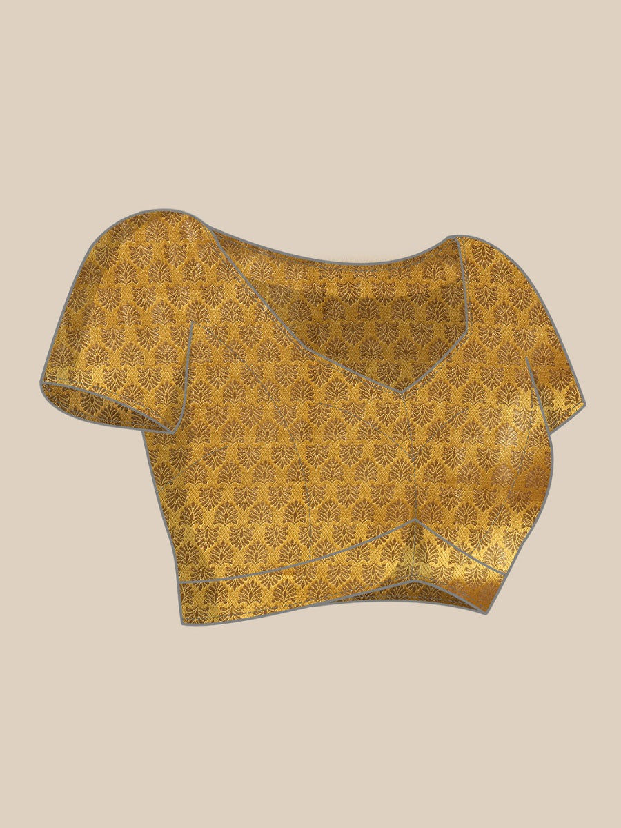 Partywear Mahendi Woven Gold Jari Organja Silk Kanjivaram Saree With Heavy Brocade Blouse