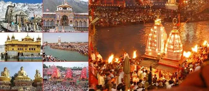 Sacred pilgrimage destinations in India, featuring ancient temples, holy shrines, and the Himalayan Char Dham route for a peaceful spiritual journey.